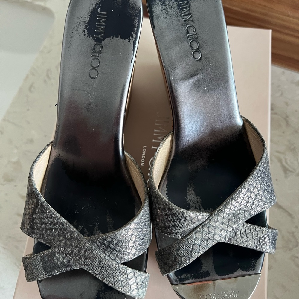 Jimmy Choo Grey Snake Print Wedge Slides - image 2